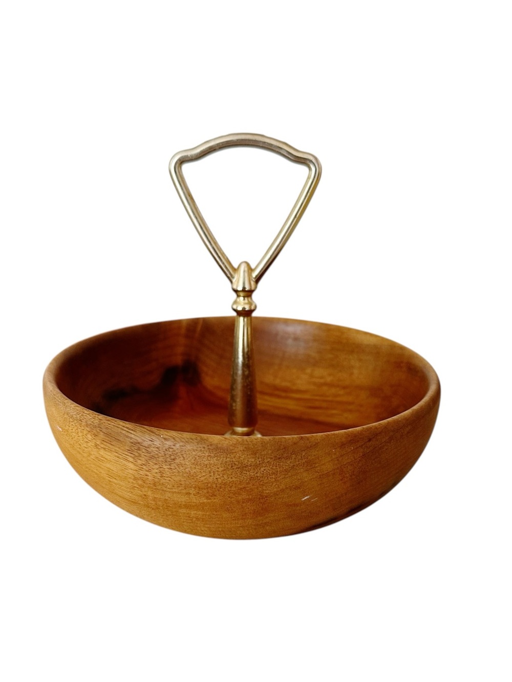 Vintage Myrtlewood 6” Hand Turned Nut Candy Hostess Bowl With Brass Handle
